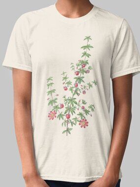 Madder-Leaved Bauera Vintage Floral Print Short Sleeve Graphic Tee T-shirt S-XXL